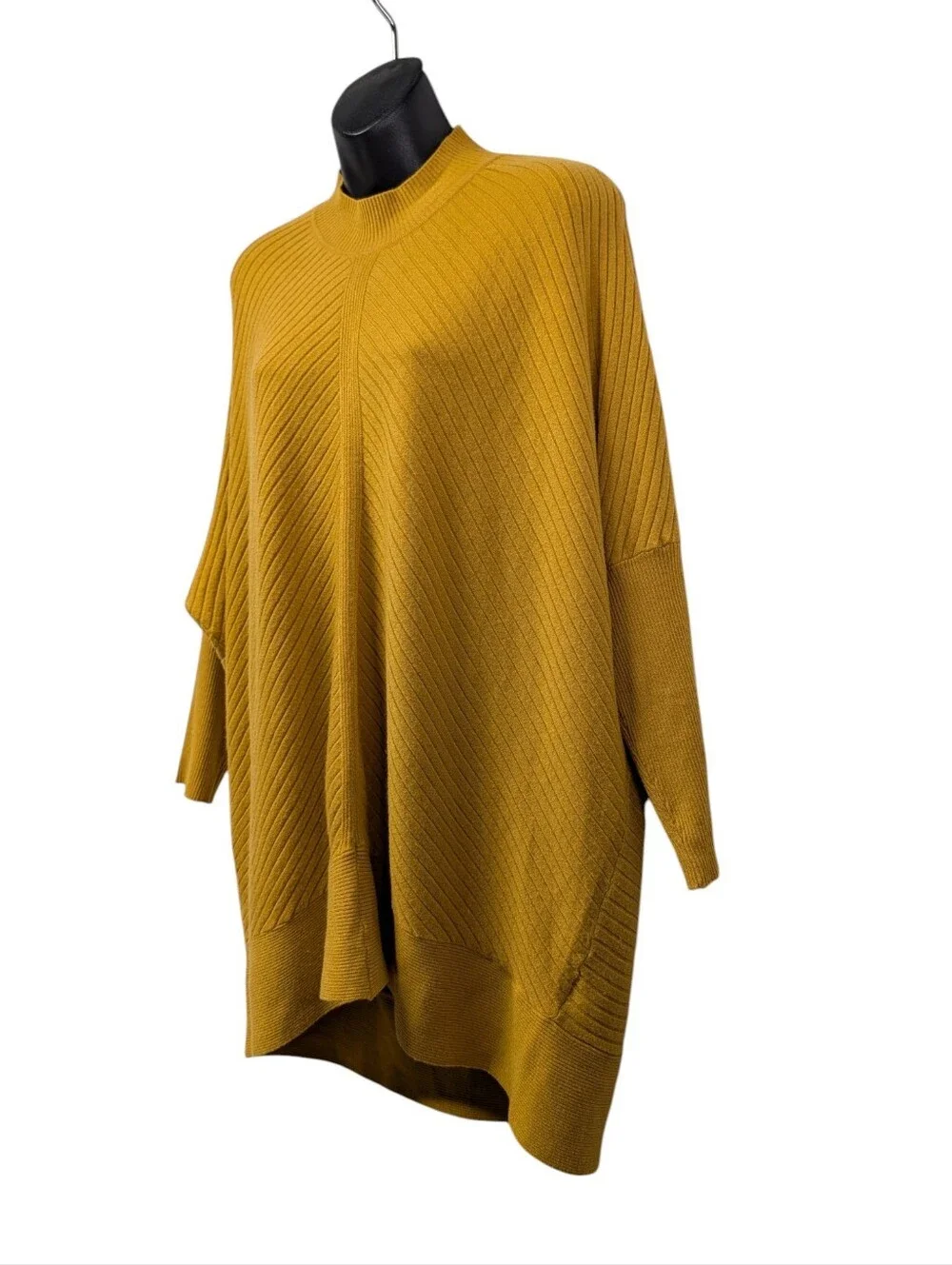 Cyrus Sweater Womens Yellow Rib Knit Mock Neck Relaxed Dolman 3/4 Plus Size 1X